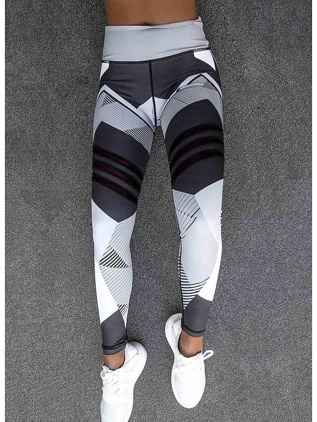  Women's Sporty Legging - Geometric, Print High Waist White Black S M L / Slim