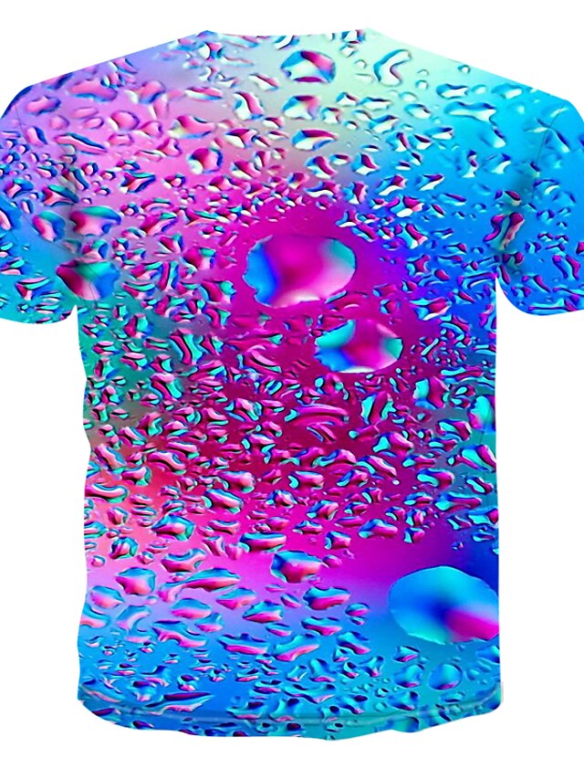  Herr T-shirt Grafisk Öl Rund hals Blå Kortärmad 3D-tryck Gata Dagligen Mönster Blast party Ledigt