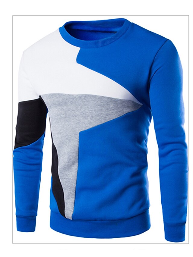  Men's Sweatshirt Color Block Round Neck Hooded Basic Hoodies Sweatshirts  Blue Gray