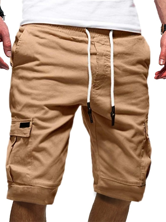  Men's Basic Essential Casual Shorts Multi Pocket Elastic Drawstring Design Knee Length Pants Daily Wear Micro-elastic Solid Color Mid Waist Green White Black Gray Khaki M L XL XXL 3XL / Summer