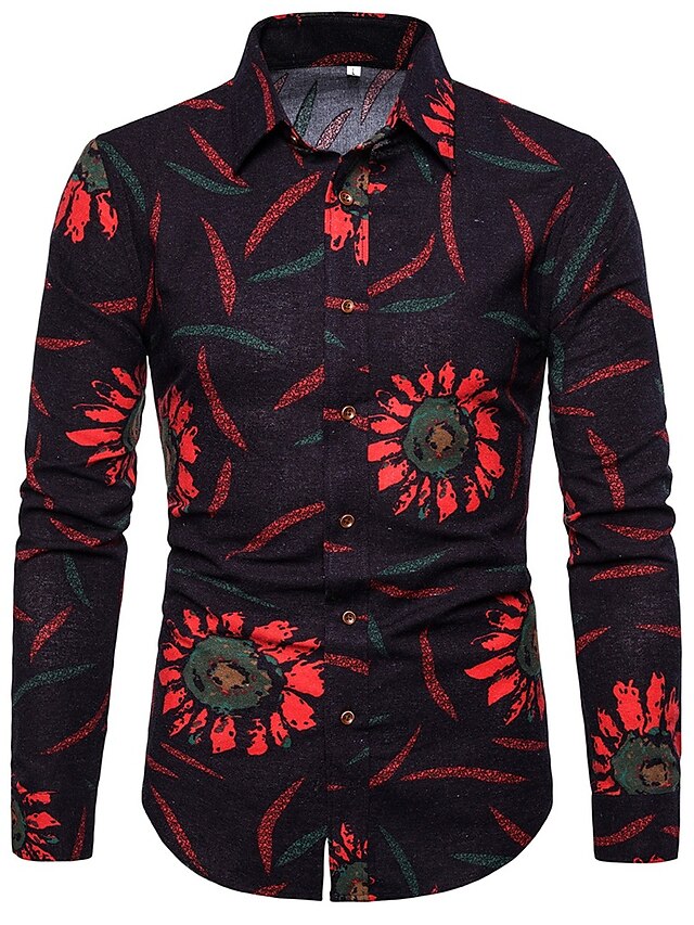  Men's Daily Wear Street Plus Size Shirt - Geometric Standing Collar Rainbow / Long Sleeve