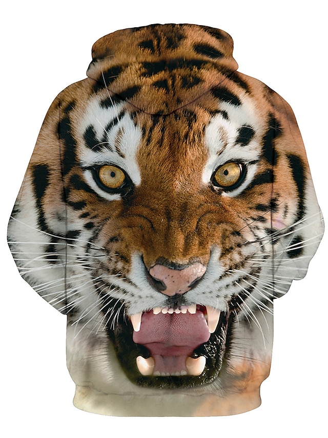 Mens Clothing Mens Hoodies & Sweatshirts | Mens Plus Size Hoodie Animal Patterned 3D Tiger Hooded Causal Holiday 3D Print Basic 