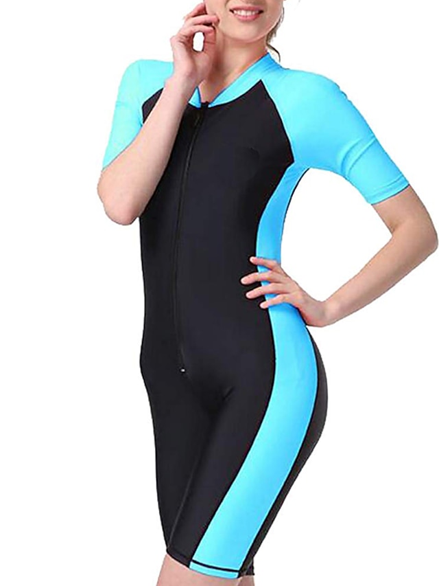 SBART Women's Rash Guard Dive Skin Suit UV Sun Protection UPF50+ Breathable Short Sleeve Swimwear Front Zip Boyleg Swimming Diving Surfing Snorkeling Patchwork Spring Summer / Quick Dry / Quick Dry