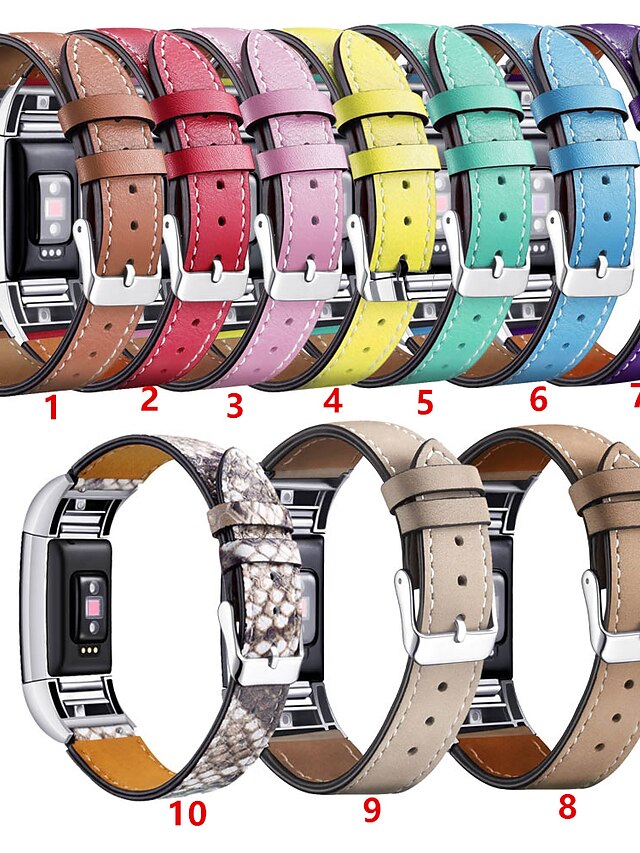  Ремешок для часов для Fitbit Charge 2 Fitbit Кожаный ремешок Нержавеющая сталь / Натуральная кожа Повязка на запястье