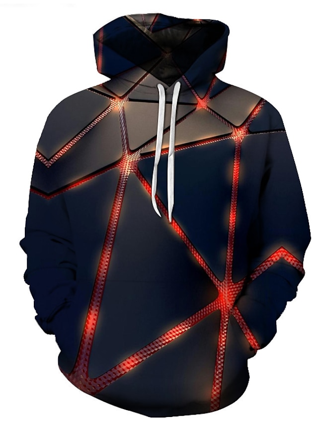 Mens Clothing Mens Hoodies & Sweatshirts | Mens Plus Size Hoodie Geometric 3D Hooded Casual Streetwear Hoodies SweatshirtsBlue /