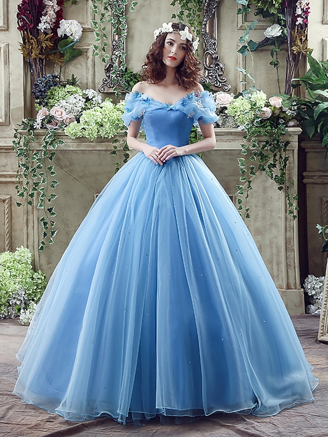  Ball Gown Evening Gown Sexy Dress Quinceanera Chapel Train Short Sleeve Off Shoulder Satin with Appliques 2023
