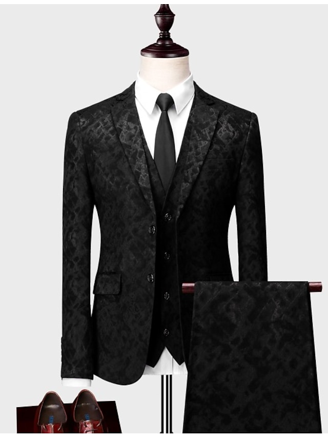  Men's Party / Evening Business / Ceremony / Wedding Suits 1 pcs Notch Standard Fit Single Breasted Two-buttons Straight Flapped Patterned Polyester