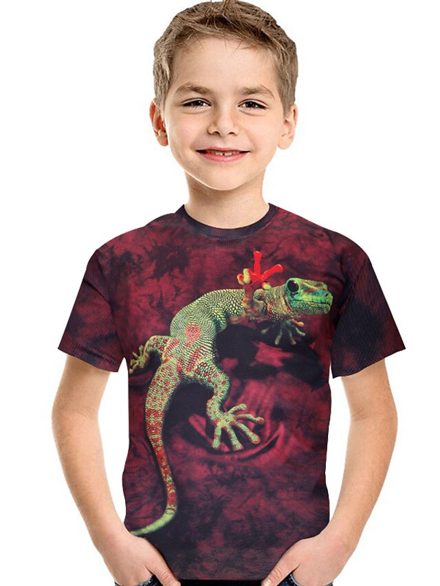  Kids Toddler Boys' T shirt Tee Short Sleeve Dinosaur Print Geometric 3D Animal Print Wine Children Tops Summer Active Basic Cool