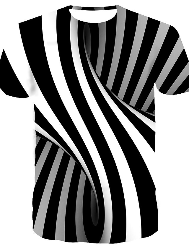  Men's Striped Color Block Print T-shirt Street chic Punk & Gothic Daily Wear Bar Round Neck Black / Short Sleeve