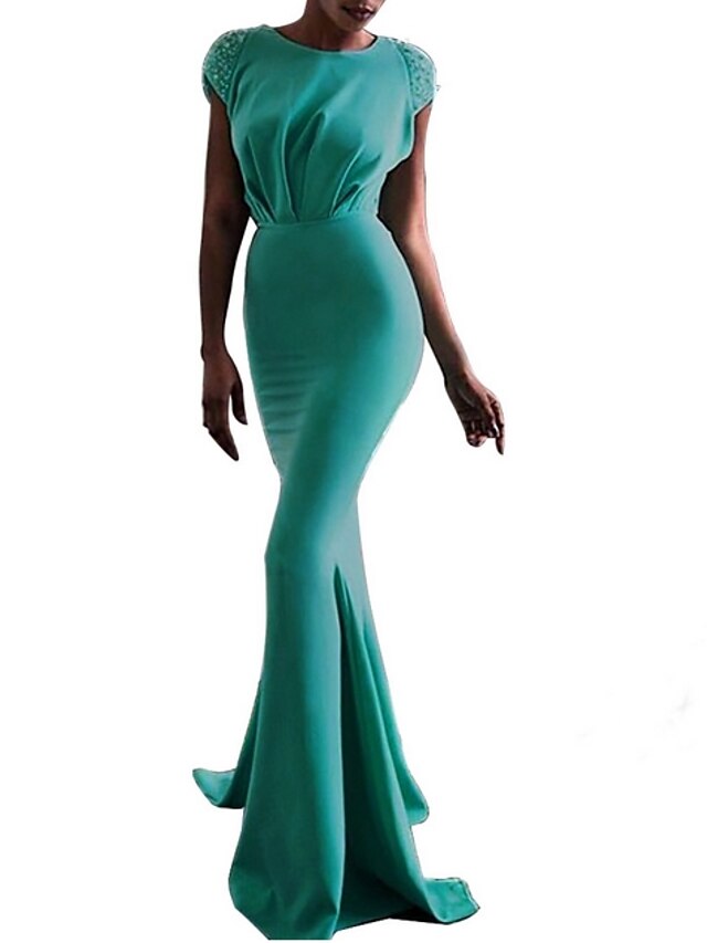  Γυναικεία Μακρύ Πράσινο του τριφυλλιού Μαύρο Φόρεμα Τρομπέτα / Γοργόνα Μονόχρωμο Τ M