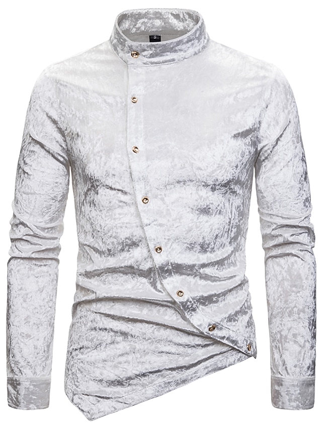 Mens Clothing Mens Shirts | Mens Shirt Solid Colored Standing Collar Casual Long Sleeve Tops White Black Light gray - NK97632