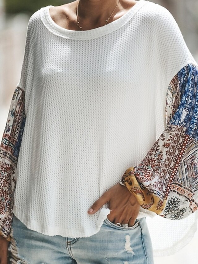  Per donna Per uscire Moda città Monocolore Manica lunga Pullover Maglione maglione, Rotonda Primavera & Autunno Vino / Verde / Bianco S / M / L