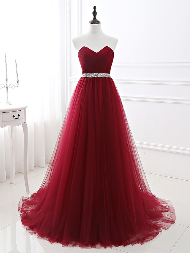  A-Line Elegant Quinceanera Prom Valentine's Day Dress Strapless Sleeveless Chapel Train Satin with Crystals 2022