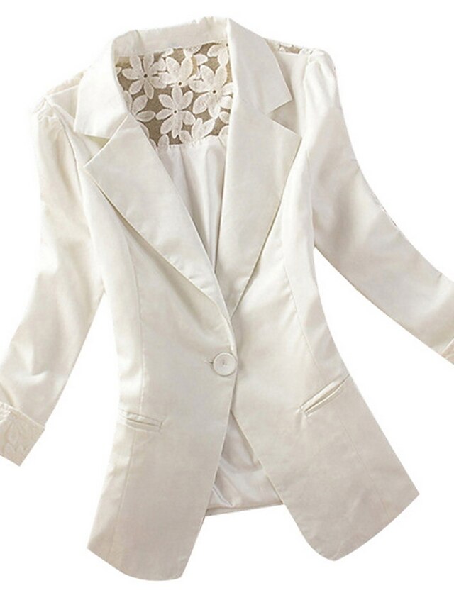  Women's Notch lapel collar Blazer Solid Colored Spring Winter Lace White / Black / Yellow S / M / L / Slim