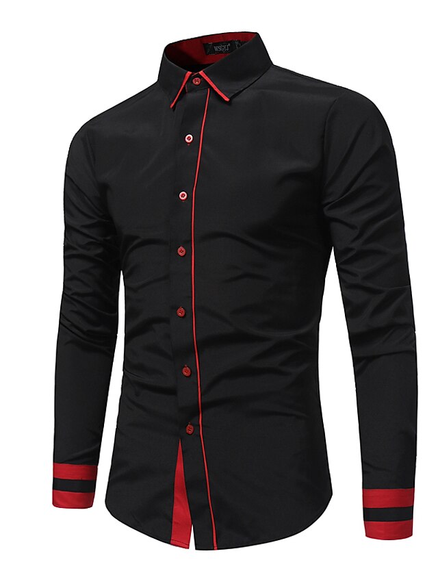  Voor heren Overhemd Kleurenblok Overhemdkraag Causaal Casual Lapwerk Lange mouw Tops Basic Zwart Grijs Rood