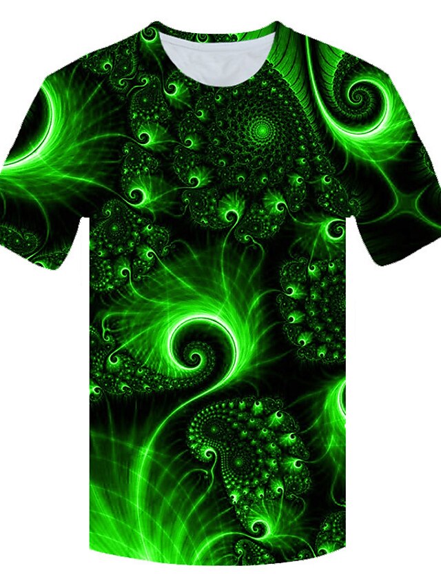  Ανδρικά Μεγάλα Μεγέθη 3D Patchwork T-shirt Καθημερινά Causal Στρογγυλή Λαιμόκοψη Πράσινο του τριφυλλιού / Κοντομάνικο