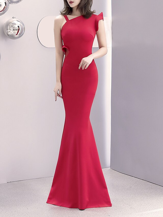  Mermaid / Trumpet Evening Gown Elegant & Luxurious Dress Formal Evening Sweep / Brush Train Sleeveless One Shoulder Satin with 2024