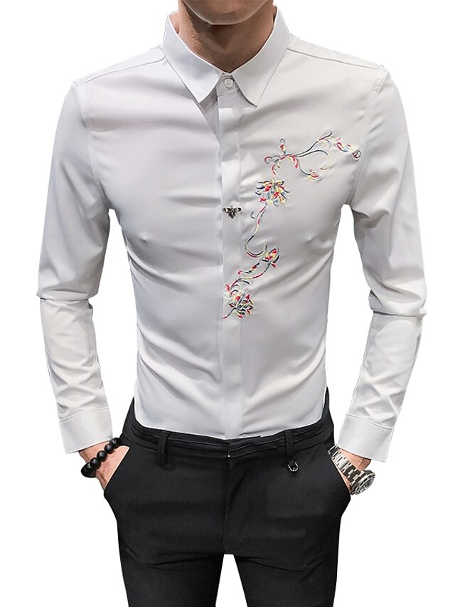  Men's Solid Colored Shirt Basic Casual White / Black