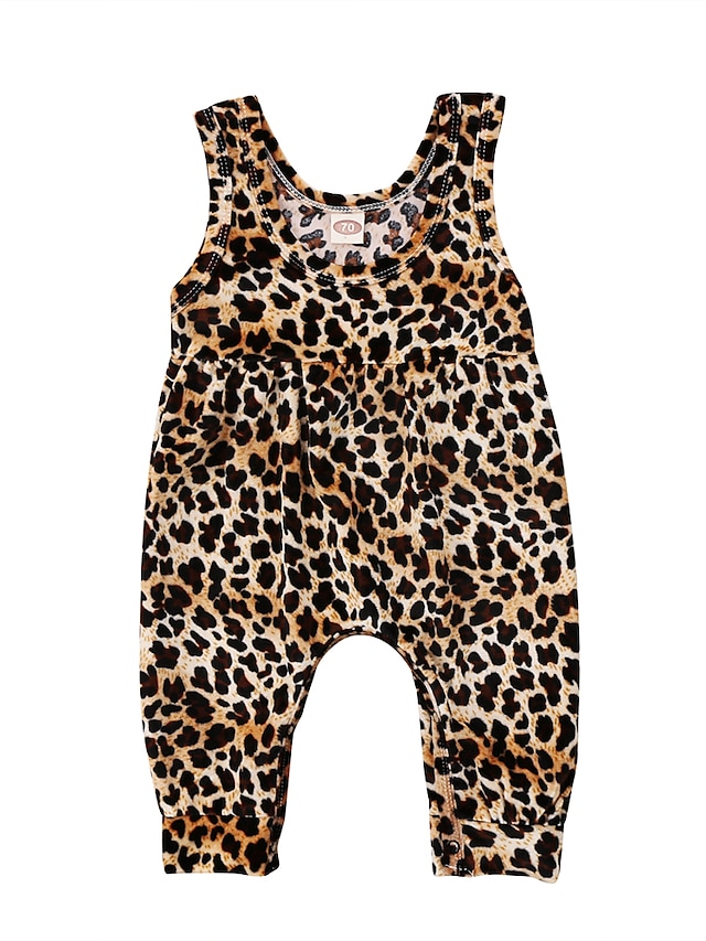  Baby Girls' Active Basic Leopard Sleeveless Romper Rainbow / Toddler