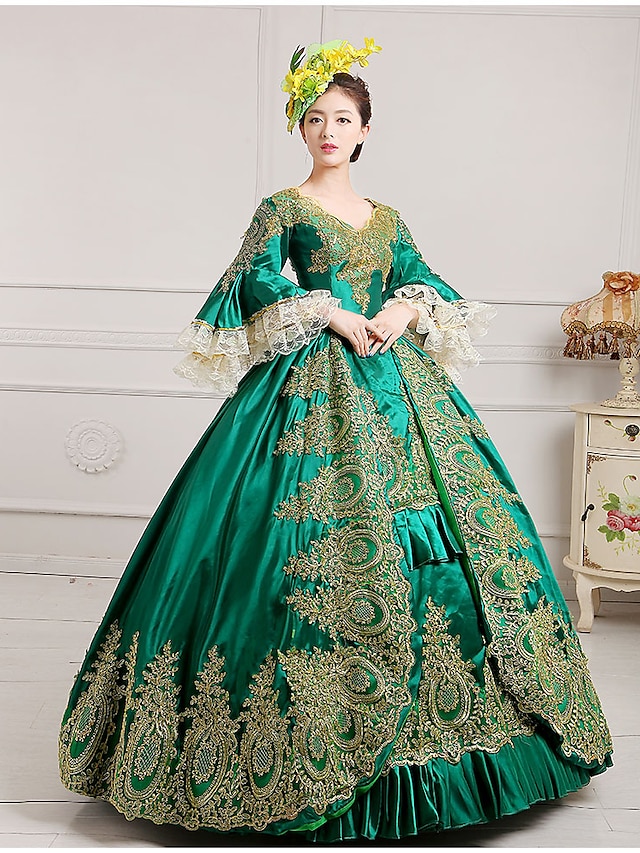  Rococo Victorian 18th Century Vintage Dress Prom Dress Women's Costume Vintage Cosplay Party Prom Wedding Party 3/4-Length Sleeve Floor Length Ball Gown Plus Size Dress Halloween