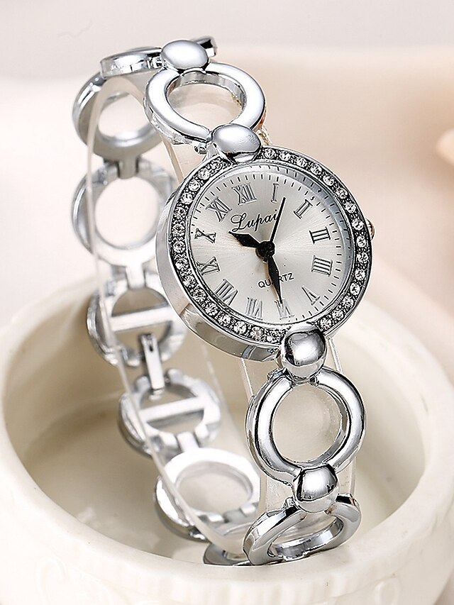  Mulheres Bracele Relógio Zircônia Cubica Casual Elegante Prata Lega Chinês Quartzo Prata Relógio Casual imitação de diamante 1 Pça. Analógico Um ano Ciclo de Vida da Bateria