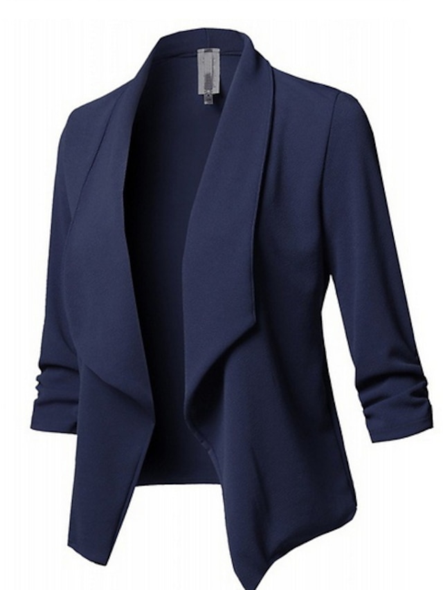  Women's Blazer Blazer Causal Daily Solid Colored Open Front Regular Fit Polyester Men's Suit Blue / Purple / Blushing Pink - V Neck / Winter