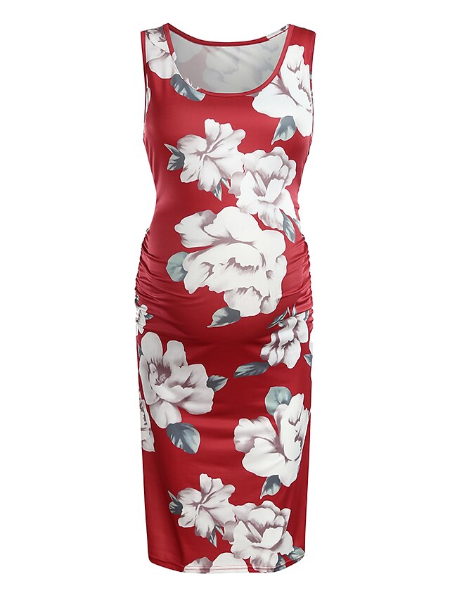  Women's Bodycon Sleeveless Floral Color Block Print Maternity Basic Blue Red S M L XL / Knee-length