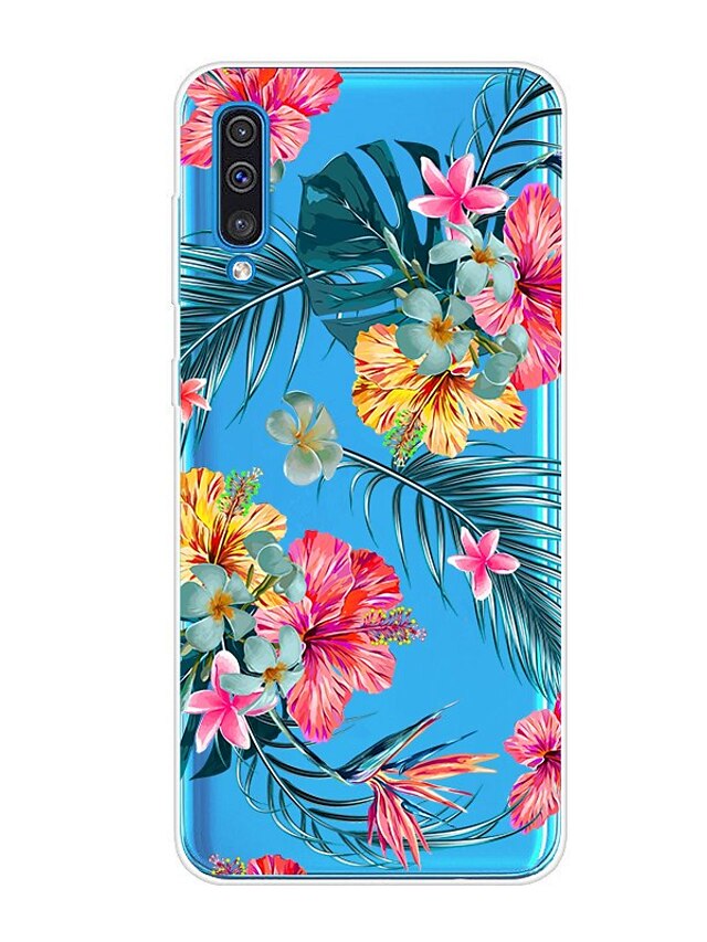  Capinha Para Samsung Galaxy A6 (2018) / A6+ (2018) / A5 (2017) Antichoque / Transparente / Estampada Capa traseira Flor TPU