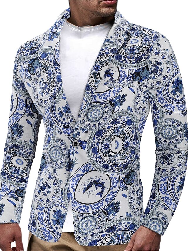  Men's Daily Wear EU / US Size Suits Jacket - Floral Shawl Lapel White / Long Sleeve