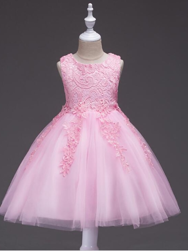  Princesa Até os Joelhos Vestido para Meninas das Flores Aniversário Lindo Vestido de Baile Algodão com Apliques Ajuste 3-16 anos