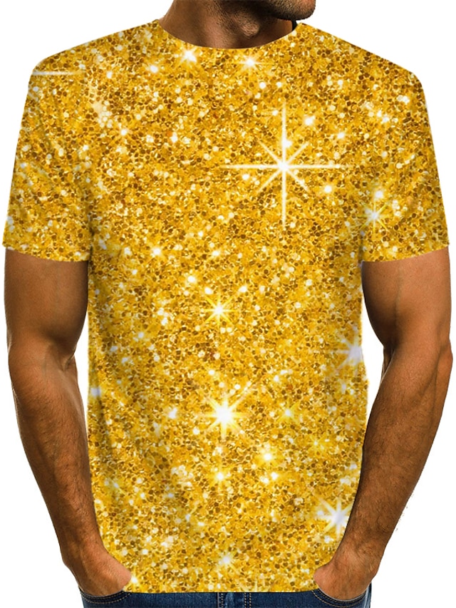  男性用 シャツ Tシャツ パーティーウェアTシャツ グラフィック 3D ラウンドネック シルバー カスタムプリント ブルー ゴールド ブラウン 3Dプリント カジュアル 日常 半袖 プリント 衣類 ストリートファッション 誇張された