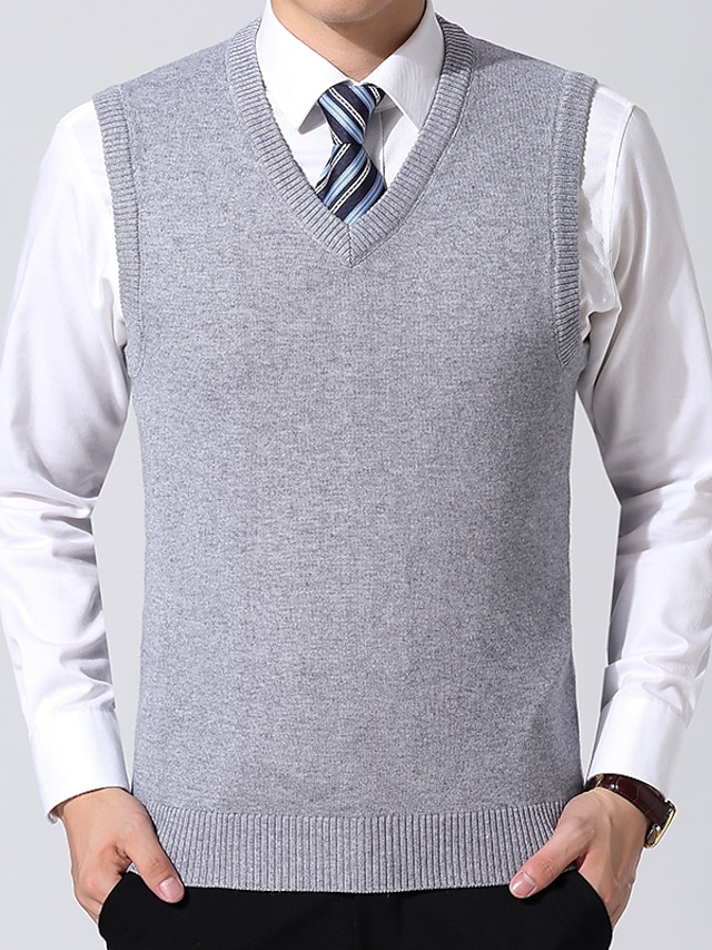  Men's Solid Colored Sleeveless Vest Sweater Jumper, V Neck Fall / Winter Wool Black / Wine / Dark Gray US32 / UK32 / EU40 / US34 / UK34 / EU42 / US36 / UK36 / EU44