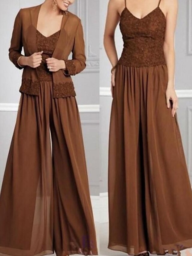 Pantsuit / Jumpsuit Mother of the Bride Dress Wrap Included Spaghetti ...