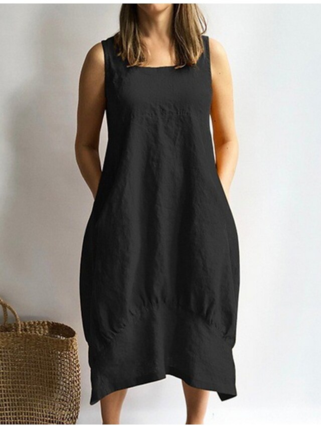  Women's Plus Size A Line Dress - Solid Colored Black Navy Blue S M L XL