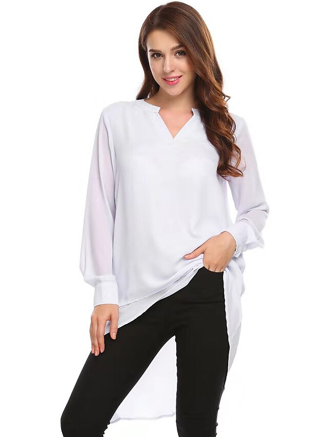  Women's Solid Colored Loose Shirt Basic Daily Casual V Neck White / Purple / Light Blue