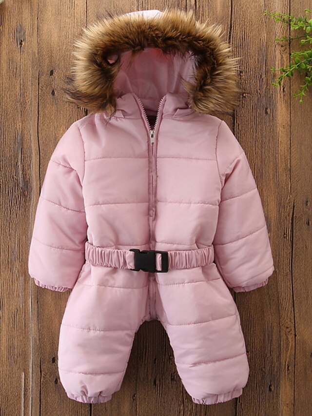  Baby Girls' Basic Solid Colored Long Down & Cotton Padded Blushing Pink / Toddler