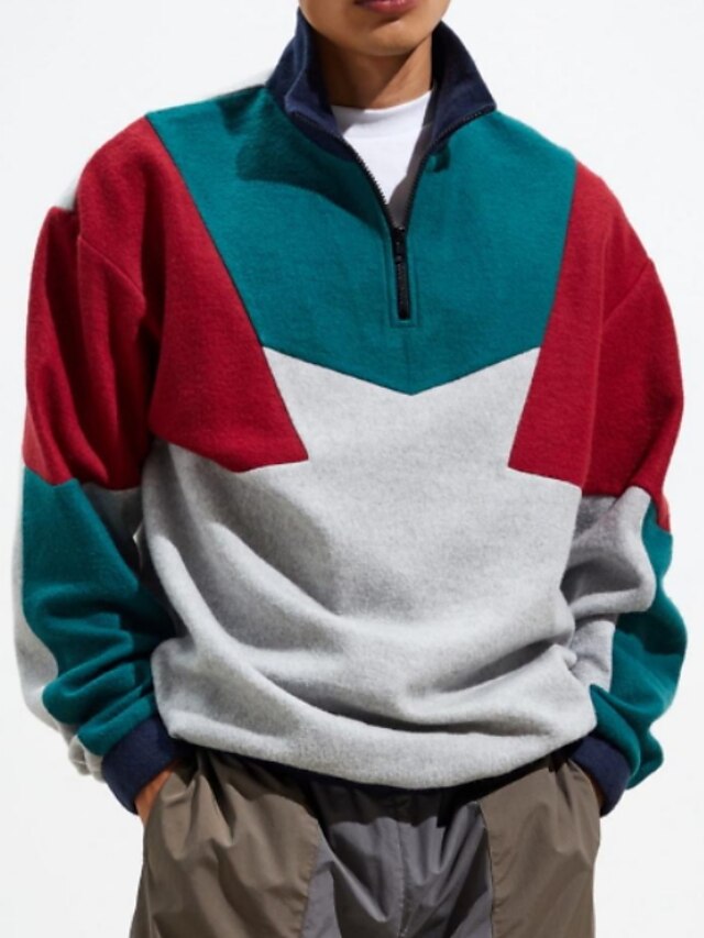  Men's Casual Sweatshirt - Color Block Round Neck Green US36 / UK36 / EU44