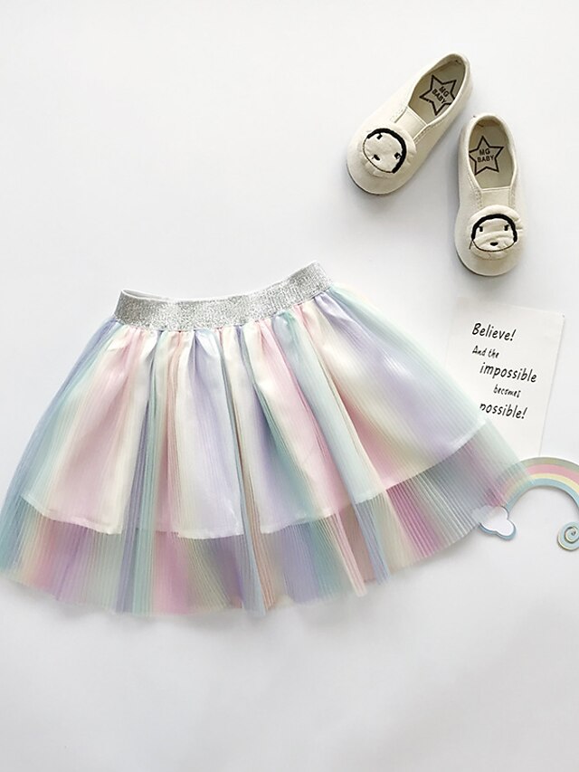  Toddler Girls' Active Rainbow Mesh Skirt Rainbow