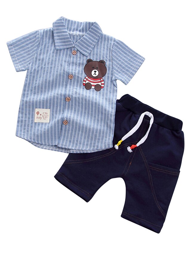  Kids Boys' Basic Daily Striped Short Sleeve Regular Regular Clothing Set Blue