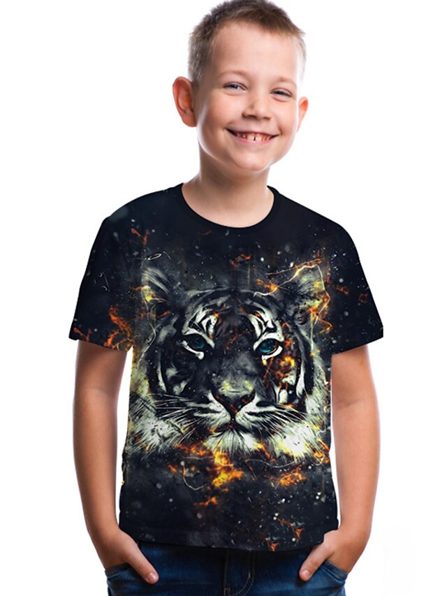  Kids Toddler Boys' Active Basic Tiger Geometric Print 3D Print Short Sleeve Tee Black / Animal