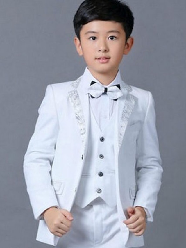  Kids Boys' Basic Solid Colored Long Sleeve Suit & Blazer White