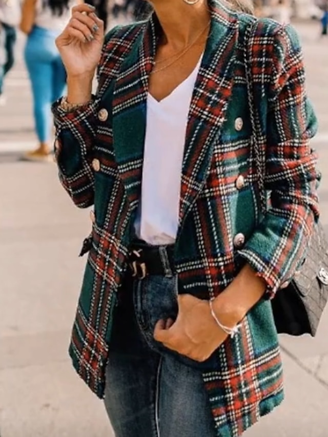  Women's Spring Coat Daily Short Plaid Red / Green S / M / L / Slim