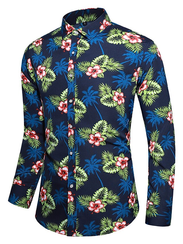  Men's Date Holiday EU / US Size Shirt - Floral Tropical Leaf, Print Green