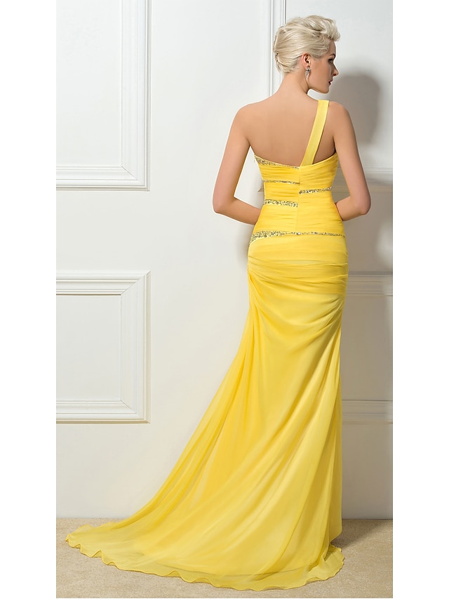 Ts Sheath Evening Gown Sexy Dress Wedding Guest Engagement Sweep Brush Train Sleeveless One 4075