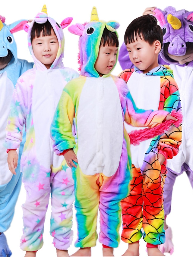 Toys & Hobbies Cosplay & Costumes | Kids Kigurumi Pajamas Unicorn Flying Horse Animal Onesie Pajamas Polar Fleece White+Blue / W