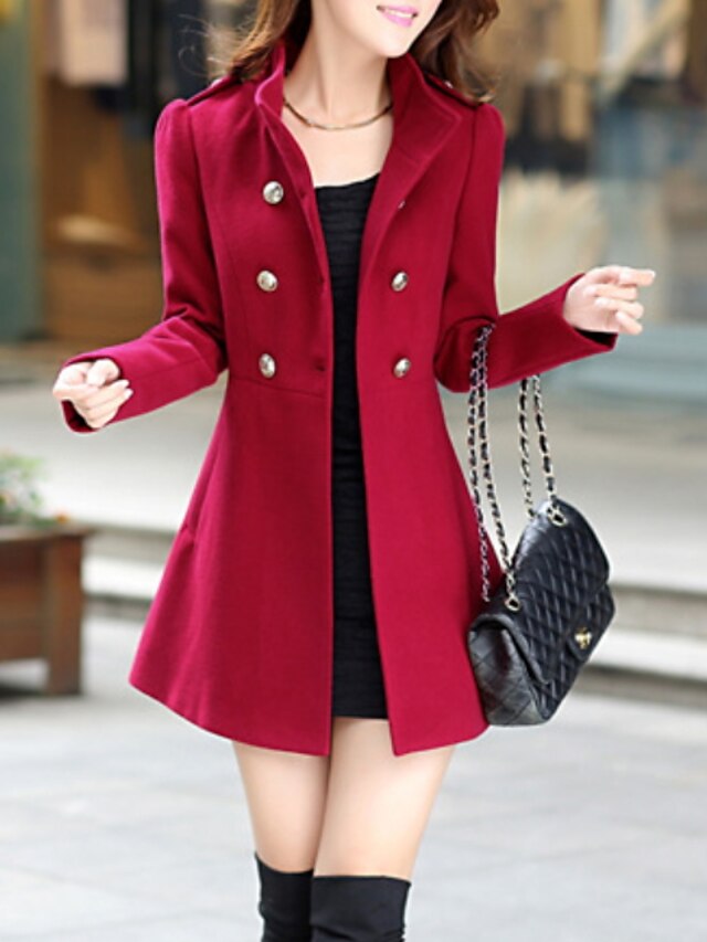  Women's Coat Outdoor Work Daily Winter Fall Spring Long Coat Stand Collar Regular Fit Basic Elegant & Luxurious Jacket Long Sleeve Blue Wine Army Green / Business