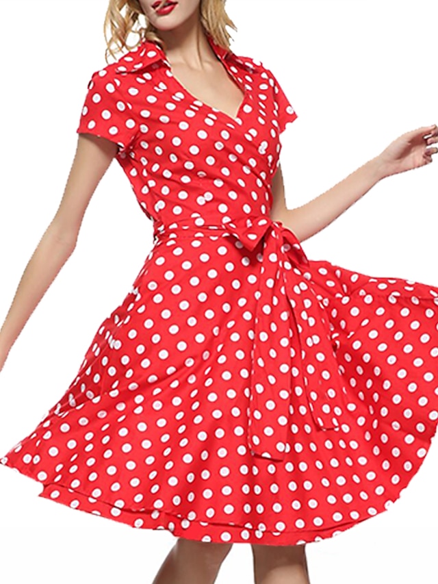  Audrey Hepburn Polka Dots Retro Vintage 1950s Dress Prom Dress Women's Costume Black / Red / Brown Vintage Cosplay Half Sleeve Knee Length