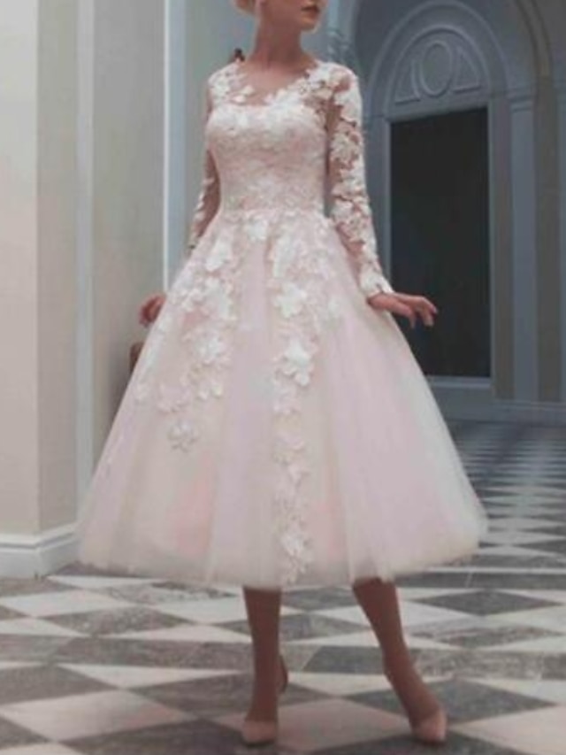  recepce malé bílé šaty jednoduché svatební šaty výstřih do V dlouhý rukáv délka na zem šifon svatební šaty s nařaseným