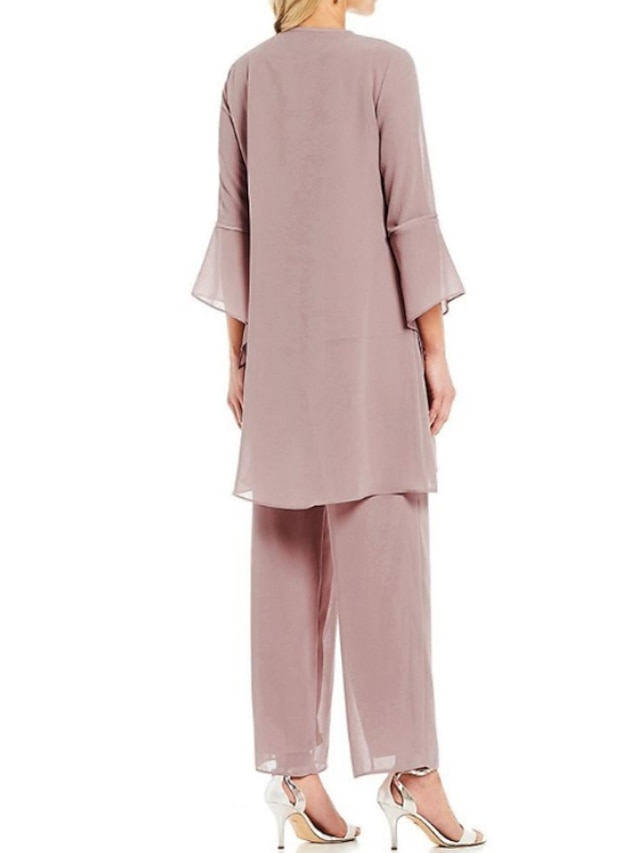 Scoop Neck Ruffle Floor-Length Mother of the Bride Pant Suits with Appliques
