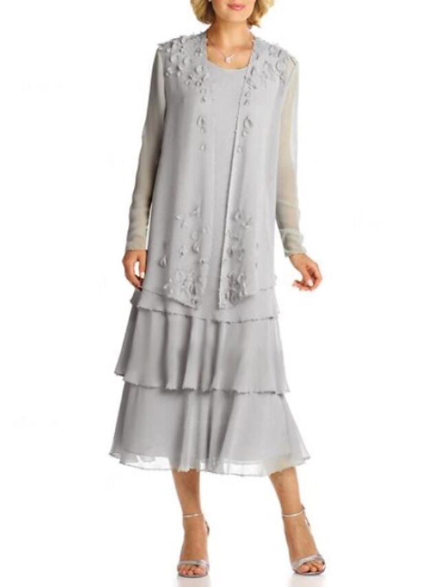A-Line Mother of the Bride Dress Plus Size Elegant Jewel Neck Tea ...